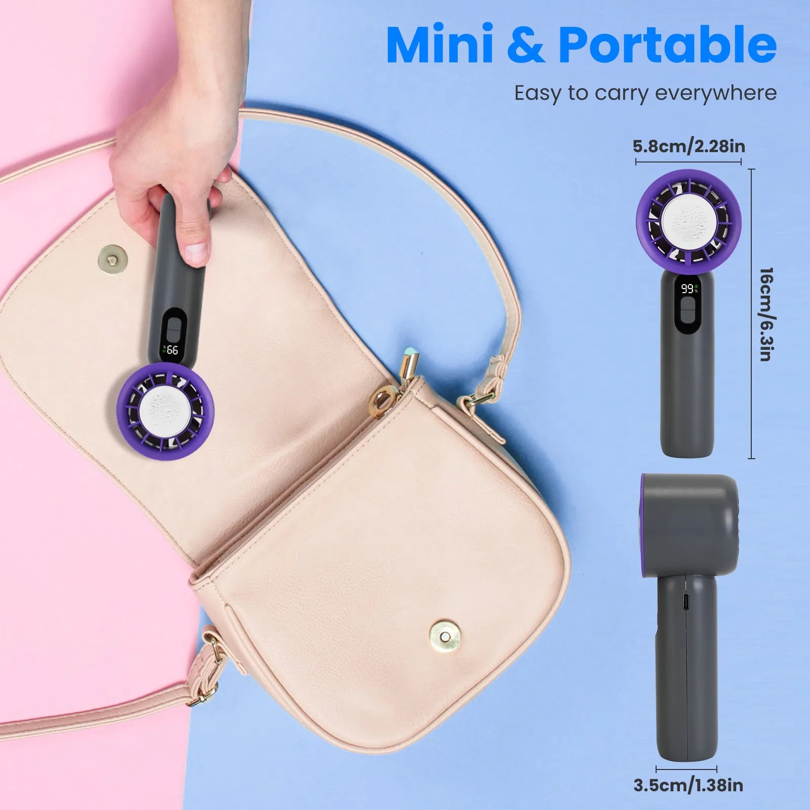 Speed Handheld Fan With Ice Cooler High Speed Turbo Fan 3000mAh Rechargeable Hand Fan With LCD Display For Travel Camping Beach Outdoor - Image 7