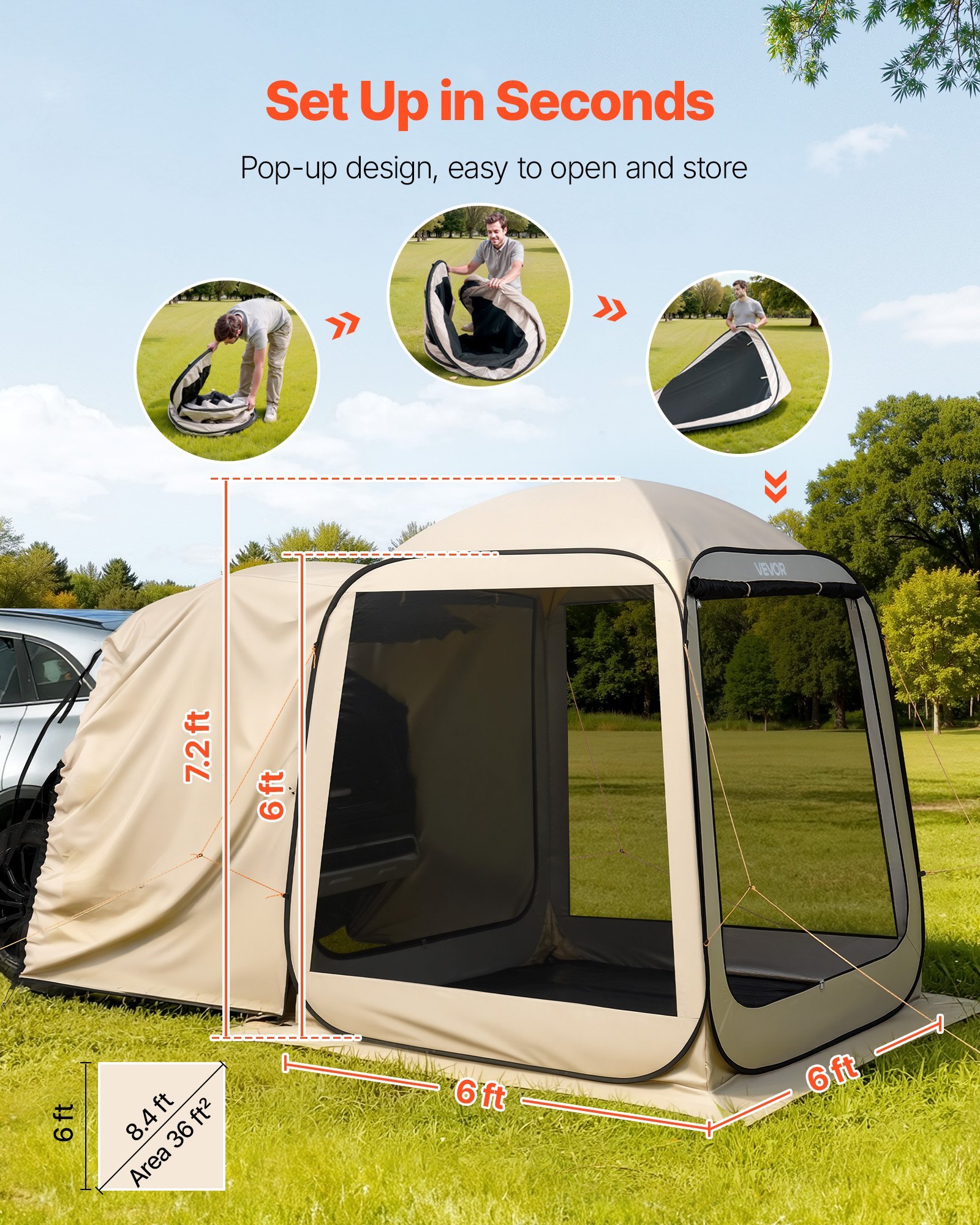Roamzat Pop Up Screen House Tent for 6 People – Portable Outdoor Screen Room with Mosquito Protection - Image 4